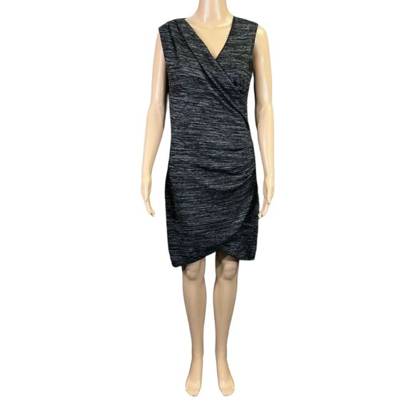 RD Style Womens Sheath Dress Pullover Faux Wrap Tulip Hem Black Gray Medium - Picture 1 of 12